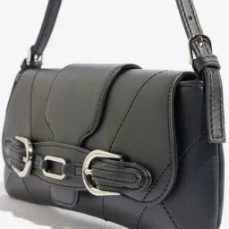 Westside Black Buckle Strap-Detailed Baguette Bag image 3