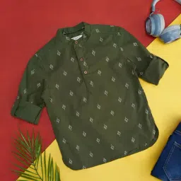 Pantaloons Junior Olive Printed Cotton Regular Fit Shirt-image-68
