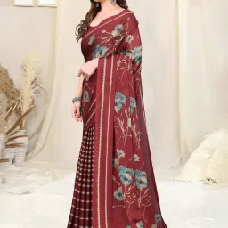 MIRCHI FASHION Maroon Printed Saree With Unstitched Blouse image 3