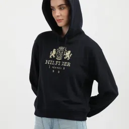 TOMMY HILFIGER Black Cotton Graphic Print Hoodie image 3