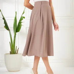 Kibo Brown Crepe Solid Midi Skirt image 3