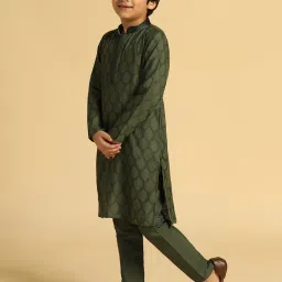 KISAH Boys Green Embroidered Kurta image 3