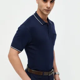 Code By Lifestyle Blue Slim Fit Polo T-Shirt image 3