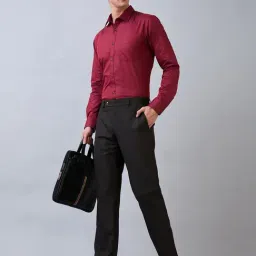 Park Avenue Brown Regular Fit Texture Trousers image 5