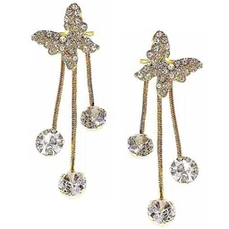 Celestria KoreanArtificial Stones Studded Contemporary Shaped Drop Earrings image 3