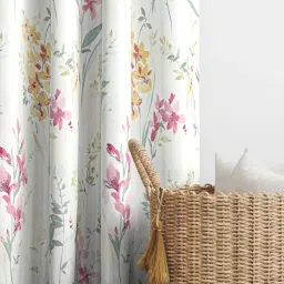 Haus & Kinder Printed Pink Satin 7 FT Door Curtains - Set of 2 image 3