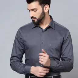 Cantabil Dark Grey Cotton Regular Fit Self Pattern Shirt-image-85