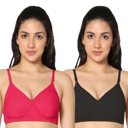 IN CARE Black & Magenta Full Coverage Non-Wired T-Shirt Bra - Pack of 2-image-9