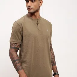 showoffff Showoff Olive Cotton Slim Fit Henley T-Shirt image 3