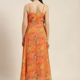 Qurvii Orange Floral Print Maxi Dess image 2