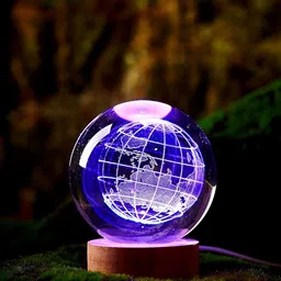 CraftVatika Transparent Wood Spherical Table Lamp image 2