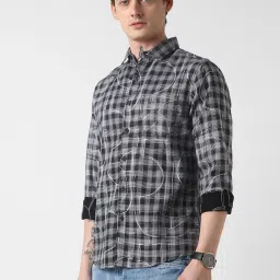 Vastrado Grey Cotton Relaxed Fit Checks Shirt image 3