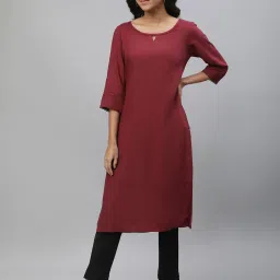 Aurelia Maroon Regular Fit Solid Kurta image 3