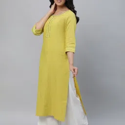 Aurelia Yellow Regular Fit Stripes Kurta image 3