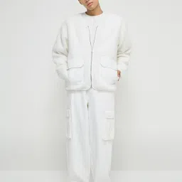 nuon men Nuon by Westside Off-White Faux Fur Relaxed-Fit Jacket image 3