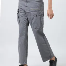 Bene Kleed Iron Grey Cotton Straight Fit Mid Rise Cargos image 3