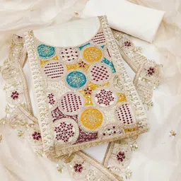 rangtulika ethnics Rangtulika Floral Embroidered Sequinned Unstitched Dress Material-picture-27