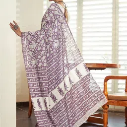 Saree Mall Lilac Printed Sarees With Unstitched Blouse image 3