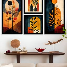 Kotart Black And Orange 4 Piece Wood Abstract Wall Paintings-picture-3