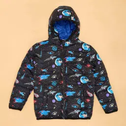 Pantaloons Junior Boys Jet Black Printed Full Sleeves Coats & Jackets image 3