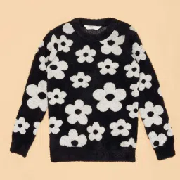 Pantaloons Junior Girls Jet Black Floral Full Sleeves Sweaters & Cardigans image 3