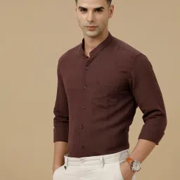 Linen Club Brown Linen Blend Slim fit casual shirts image 3