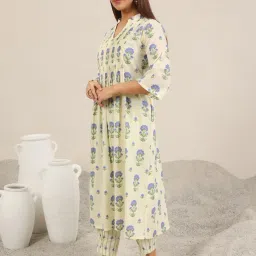 Libas Off White Cotton Floral Kurta and Pant image 3