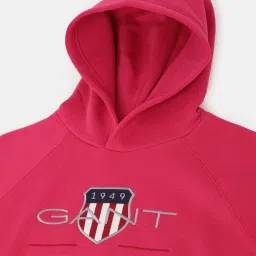 Gant Kids Pink Embroidered Full Sleeves Hoodie image 3