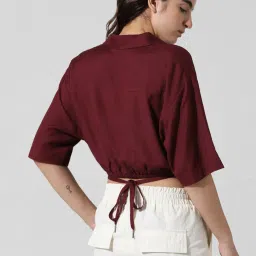 Only Maroon Regular Fit Crop Shirt image 3