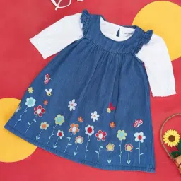 Pantaloons Baby Kids Blue & White Cotton Embroidered Full Sleeves Dungaree Set-picture-23