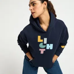 FEMMELLA Navy Blue Relaxed Fit Graphic Hooded Sweatshirt image 4