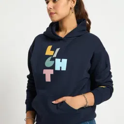 FEMMELLA Navy Blue Relaxed Fit Graphic Hooded Sweatshirt image 3