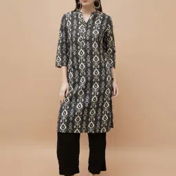 Melange By Lifestyle Black Cotton Regular Fit Printed Kurta-image-65