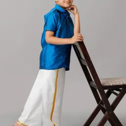 Ramraj Boys Blue White Shirt & Dhoti Set image 4