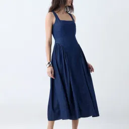 LOV by Westside Dark Blue Corset-Style Denim A-Line Dress-image-39