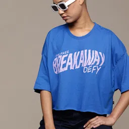 The Roadster Lifestyle Co. Printed Oversized Crop T-shirt-image-33