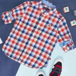 Pantaloons Junior Orange & Blue Cotton Chequered Full Sleeves Shirt-picture-37