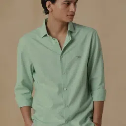 ANDAMEN Light Green Regular Fit Cotton Shirt-image-14