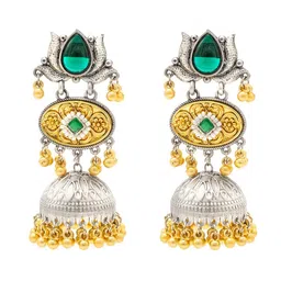 Shining Jewel - By Shivansh Gold-Plated CZ Pearls Studded & Ghungroo Beaded Jhumkas-picture-15