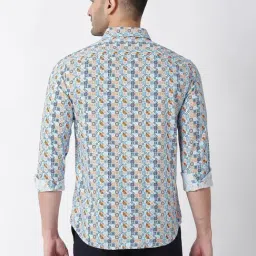 Basics Blue Slim Fit Printed Shirt image 2