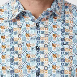 Basics Blue Slim Fit Printed Shirt image 5