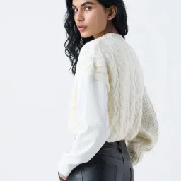 nuon women Nuon by Westside Off-White Colour-Blocked Sweater image 2