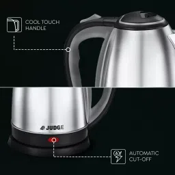 Judge by Prestige Ace Kettle 1.5 L Capacity Detachable Power Base Stainless Steel Black, Sliver, 50321 image 5
