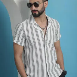 Indian Needle Green Cotton Regular Fit Striped Shirt-image-79