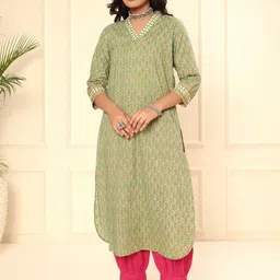 ARAVALII Women Ethnic Motifs Printed Regular Pure Cotton Kurta with Harem Pants-picture-18