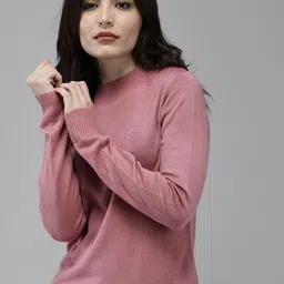 Roadster Women Pink Solid Round Neck Pullover-picture-18