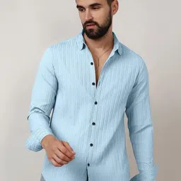 OQUENT Men Standard Fit Textured Spread Collar Casual Shirt-picture-22