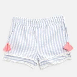Cherry Crumble Girls White & Blue Striped Regular Fit Shorts-picture-37
