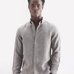 RARE RABBIT Men Comfort Fit Solid Button-Down Collar Linen Casual Shirt-picture-10