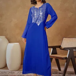 Shae by SASSAFRAS Women Embroidered Georgette Side Slits A-Line Maxi Dress-picture-37